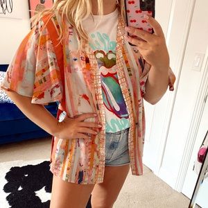 Anthropologie floreat orange floral kimono shall